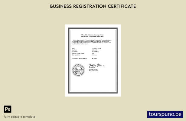 listo para imprimir Certificado de existencia y registro de EE. UU. Minnesota Pl